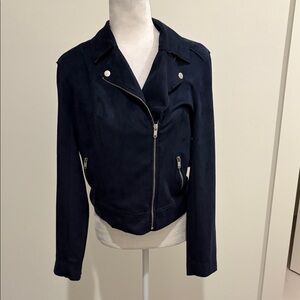 New With Tags Level99 Navy Faux Suede Moto Jacket Sz M